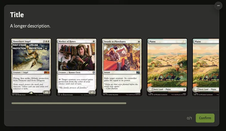 A few cards laid out in a single row