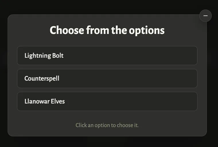 A list of single-choice option buttons